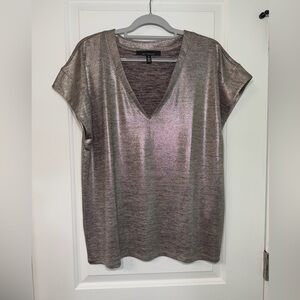 WHBM Shimmering Silver V-Neck Tee